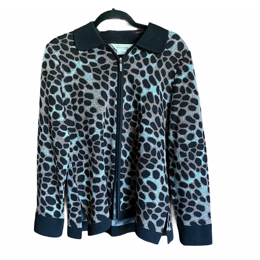 Exclusively Misook Jacket M Leopard Print Zip Up - image 1